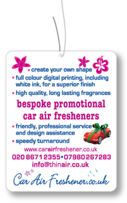 Bespoke, promotional car air fresheners. Create your own shape. carairfreshener.co.uk
